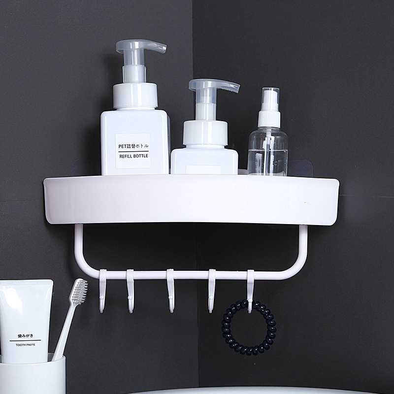 Multipurpose Plastic Shelf Wall Storage Rack Box Towel Holder with 4 Hooks