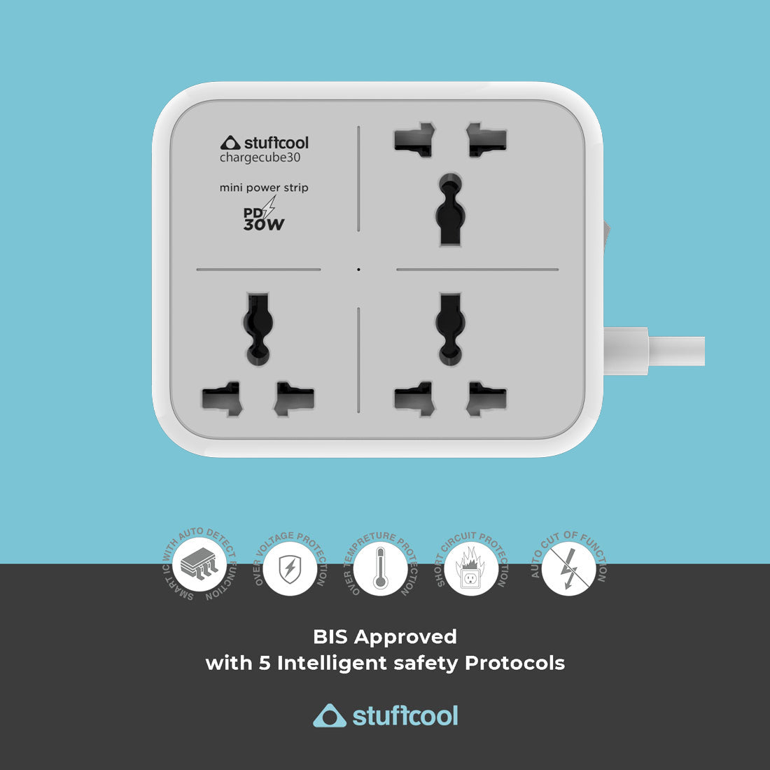 ChargeCube Mini Power Strip with 30W Type C output