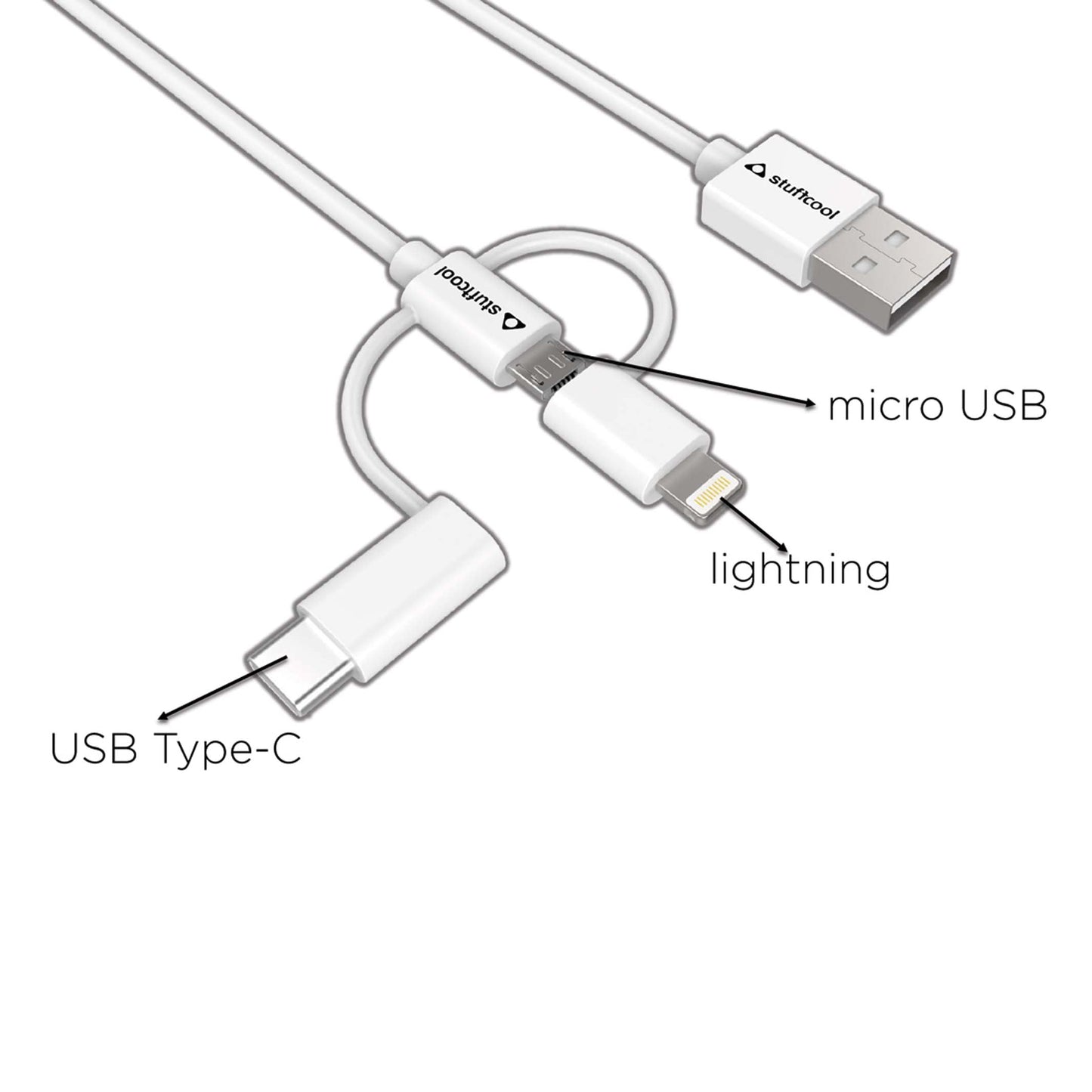 Tres 3-in-1 Lightning, Type C, Micro USB MFI Approved Cable