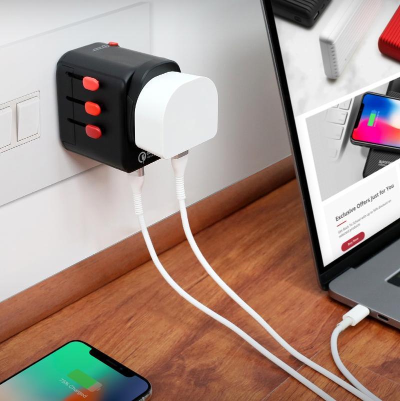 Tripmate - Travel Adapter with Re-settable Fuse & 30 Watt Output. Qualcomm 3.0 USB Type-C��� 18W Power Delivery Port