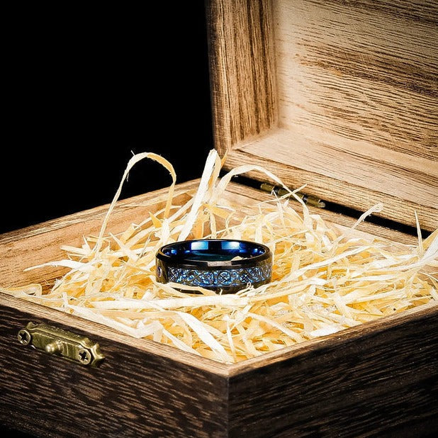 Blue Carbon Fiber Men's Tungsten Ring