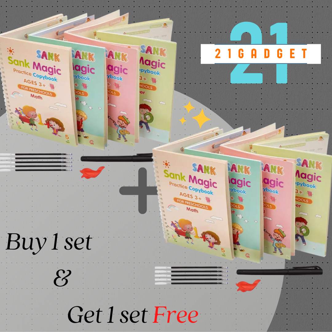 ���Magic Practice Book || Buy 1 Set & Get 1 Set FREE ( 8 Book + 20 Refill+2 Pen+2 Grip ) + FREE Learning 2000+ pages PDF worksheet for kids