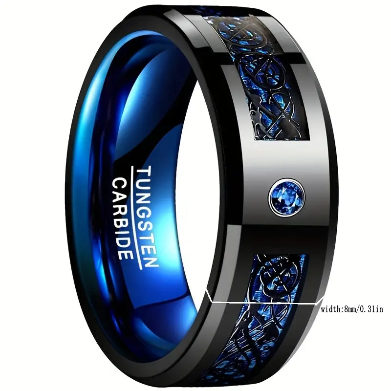 Blue Carbon Fiber Men's Tungsten Ring