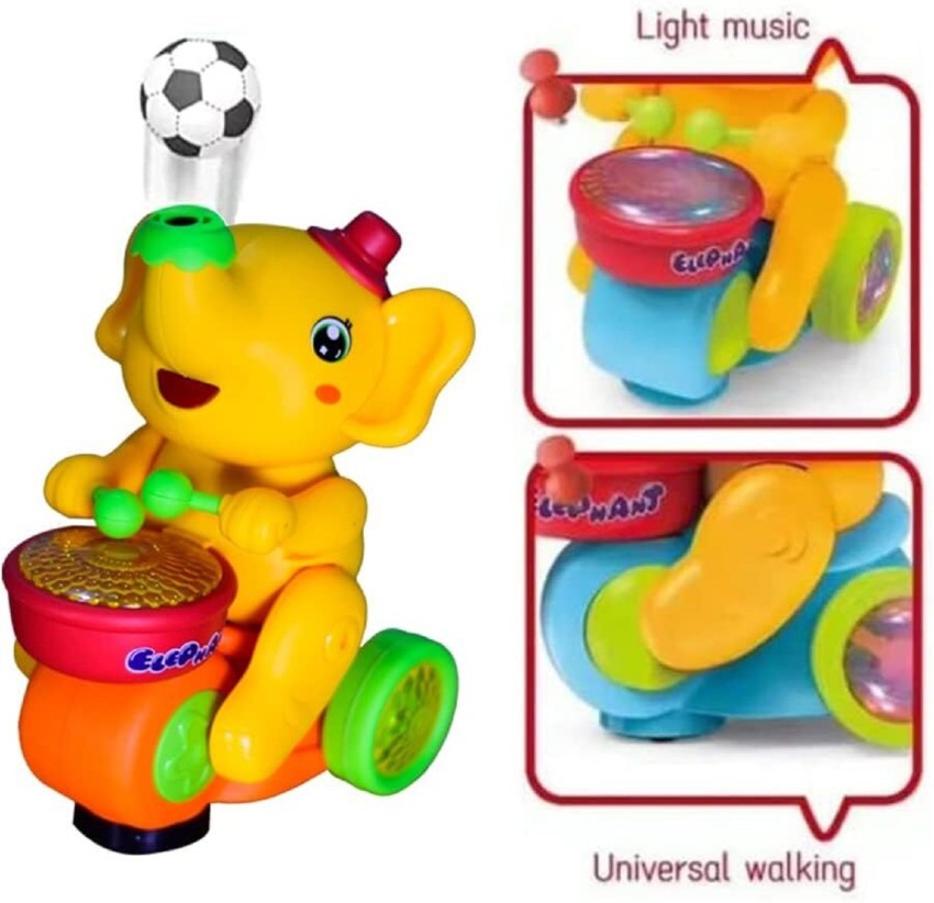 Walking Elephant Drummer Toy with Flashing Light & Sound